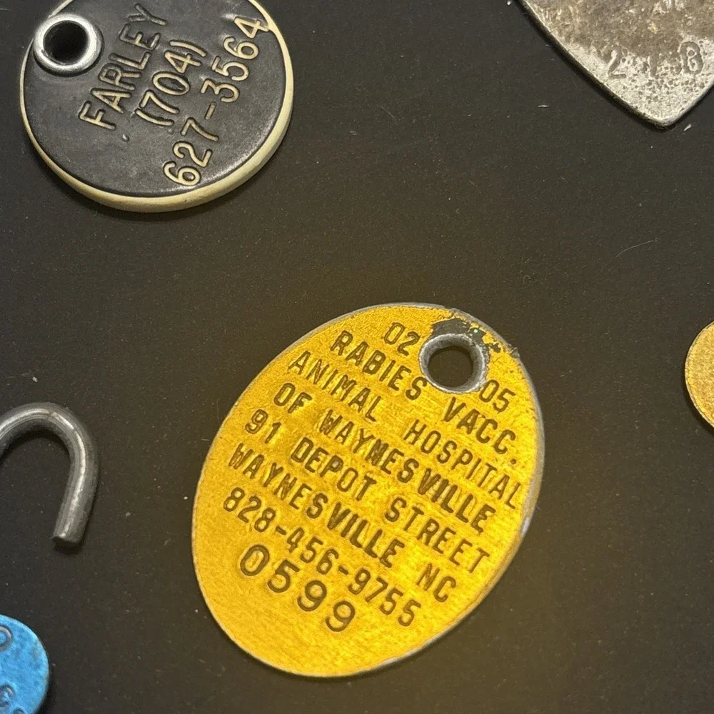 23 Vintage Dog Tags Rabies Vaccination Waynesville NC Pet ID Milk-Bone 1980s